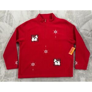 Ugly Christmas Cardigan Sweater Womens XL Red Anti Pill Winter Dog Quarter‎ Zip